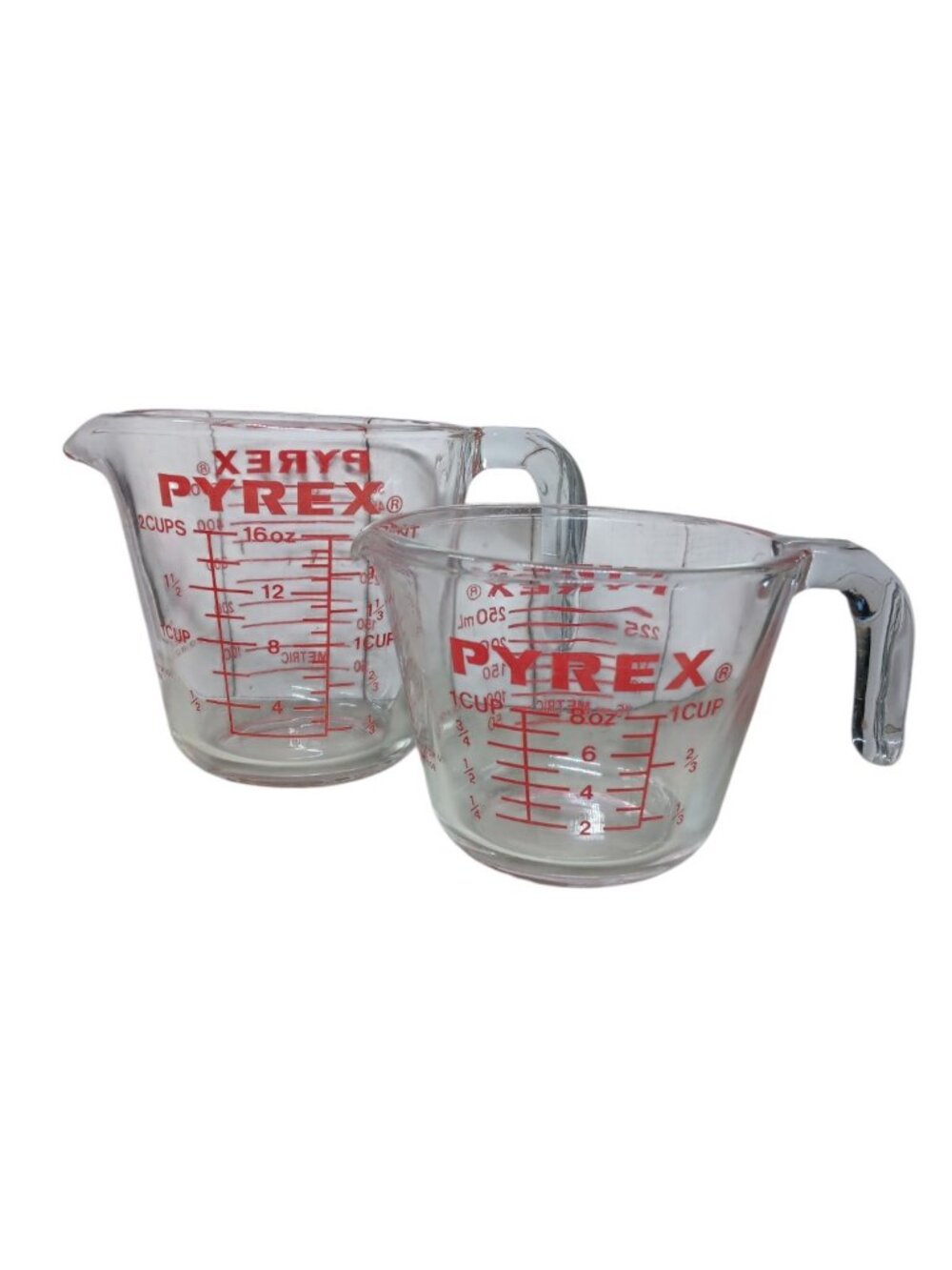 Vintage Pyrex Measuring Cup Set 2 Piece 1 Cup And 2 Cup Glass Kitchen Tool - Picture 2 of 13